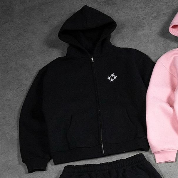 Unisex Retro Streetwear Hoodie & Jogger Set - Zip-Up Fleece-Lined Sweatshirt & Pants (Black/Grey/Pink, S-4xl)_viptrois.com