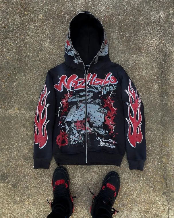 Men's Clothing Y2K Retro Harajuku Street Dark Hip Hop High Street Cartoon Print Zipper Hoodie Loose Sweatshirt_viptrois.com