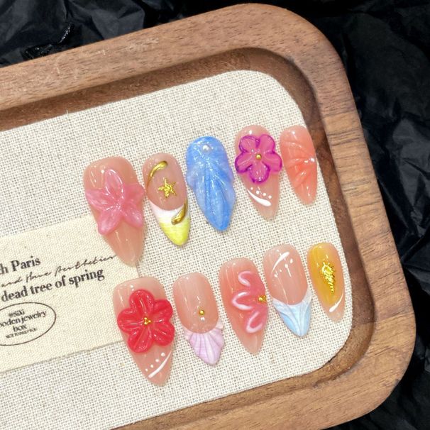 Beauty & Health Clear Floral Carving Gradient French Ice Clear High End Hand Made Wearable Nails Wholesale Finished Products_viptrois.com