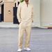 Men's Waffle Pattern Solid Color Zipper Long Sleeve Sports Pants Casual Basic Two Piece Set Black Gray Khaki Summer Loose Fit_viptrois.com
