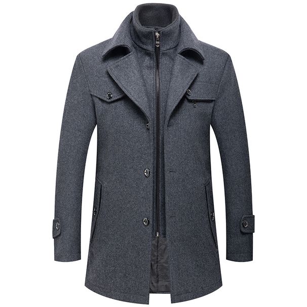 Men's Clothing Business Woolen Coat For Men, Fashionable, Detachable Double Layer Collar, Woolen Coat, Men's Cotton Padded Thickened Coat_viptrois.com