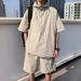 Summer New Workwear Trendy Casual Sports Suit For Men Ice Feel Half-Zip Hoodie Versatile Quick-Dry Short Sleeve Shorts_viptrois.com