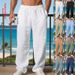 Men's Loose Fit Casual Trousers Autumn Arrival American Style Trendy Pleated Straight Leg Breathable Linen Pants_viptrois.com
