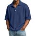 Men's Retro Waffle Knit Polo Shirt - Breathable Short Sleeve With Button Placket (Purple/White/Beige/Green/Navy/Gray/Black/Red/Mint/Sky Blue)_viptrois.com