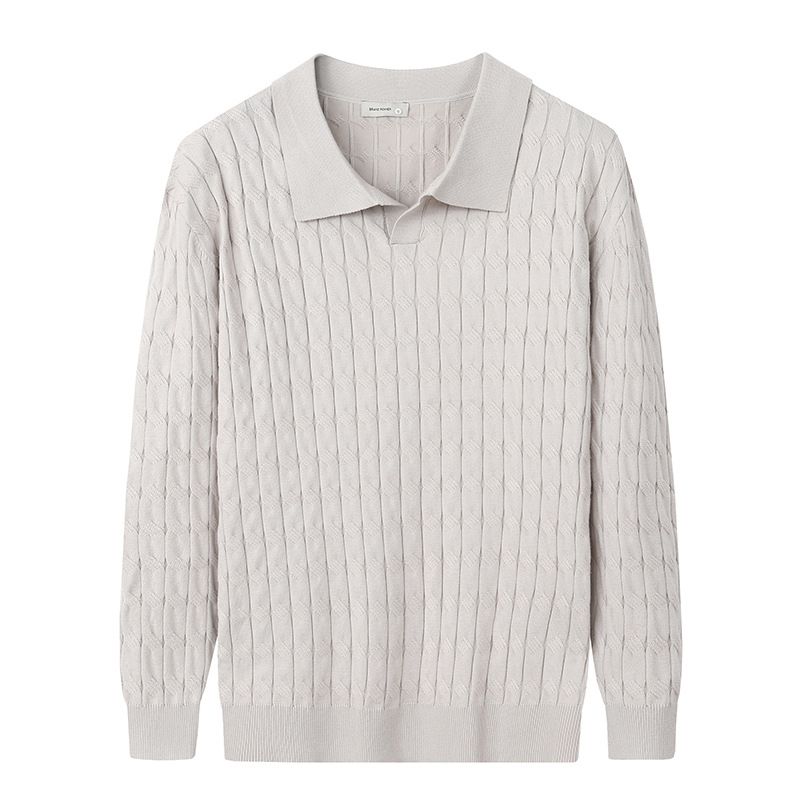 Men's Casual Knit Polo Shirt - Breathable Loose Fit Long Sleeve T-Shirt For Business & Daily Wear (Multiple Colors)_viptrois.com