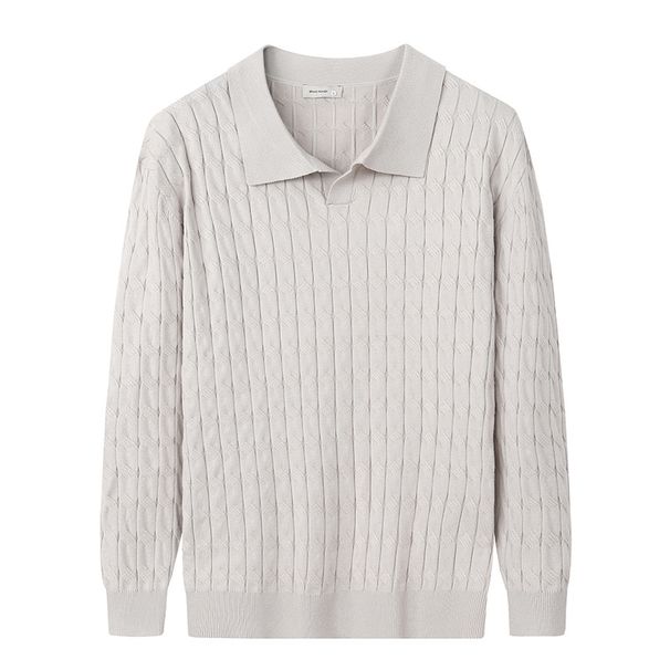 Men's Casual Knit Polo Shirt - Breathable Loose Fit Long Sleeve T-Shirt For Business & Daily Wear (Multiple Colors)_viptrois.com