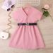 Mother & Kids Children's Clothing Girls Summer Children's Skirt Solid Color Square Stretch Air Plaid Short Sleeved Petticoat With Belt_viptrois.com