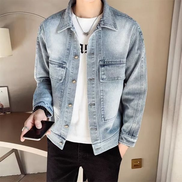 Ins Spring And Autumn Denim Men's Korean Version Trendy Brand Handsome Short Workwear Jacket Casual Versatile_viptrois.com