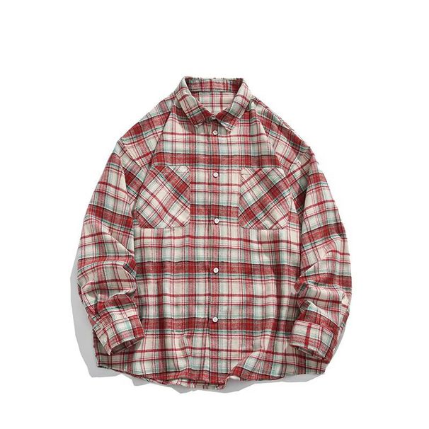 Trendy Brand Color-Block Long Sleeve For Men Spring Japanese Retro Little Style Couple Jacket Vibe Loose Plaid_viptrois.com