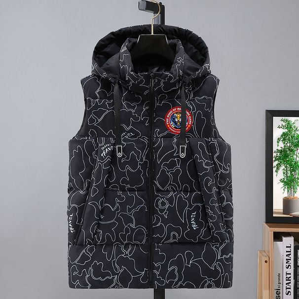 Men's Clothing Men's Vest Trendy Brand Tiger Head Style Autumn And Winter College Students Detachable Hat Down Cotton Warm Cotton Vest_viptrois.com