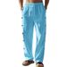 Linen Spring/Autumn American Style Men's Drawstring Vertical Button Solid Color Breathable Comfort Loose Straight Leg Casual Pants_viptrois.com