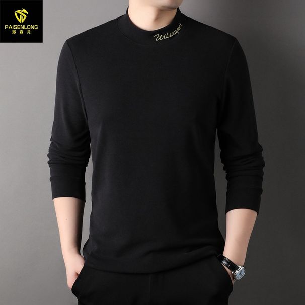 Paisenlong Double-Sided Long Sleeved For Winter Wear, Half High Neck German Velvet Base Shirt, Middle-Aged Men's Solid 56A_viptrois.com