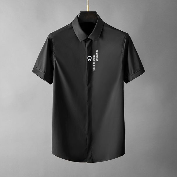 Men's Creative Short Sleeved Shirt Fashionable Trend All Match Tencel Cotton Non Iron Men's Shirt_viptrois.com