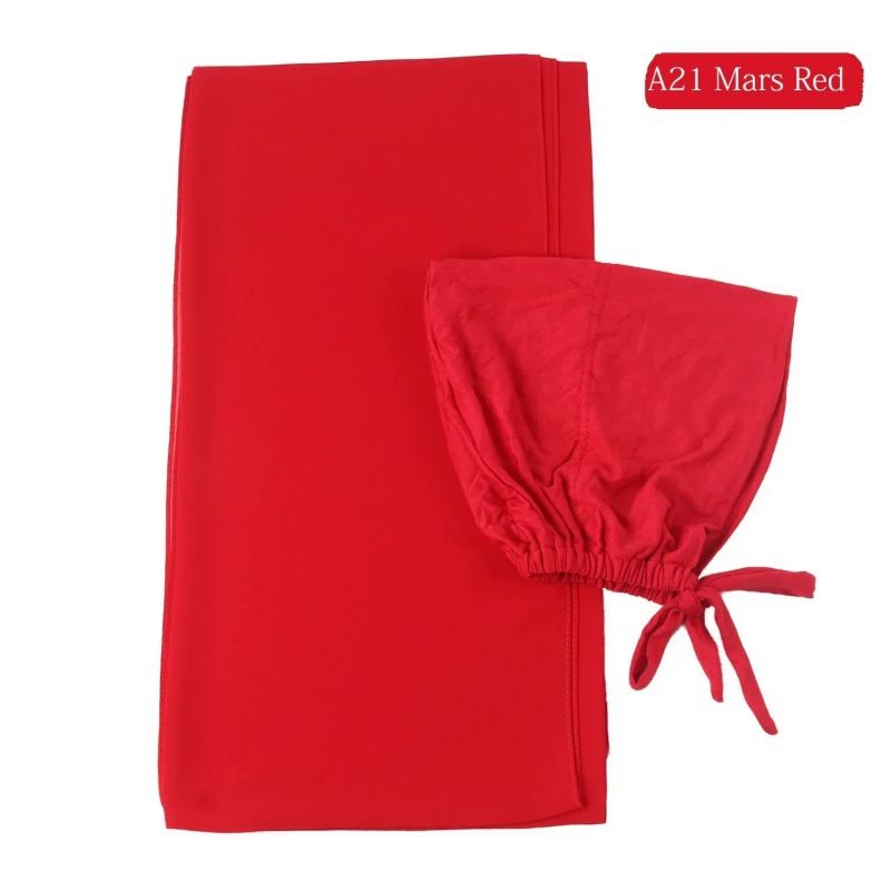 Muslim headscarf Chiffon Headscarf And Small Hat Set Combination Headscarf One Long Scarf For Easy Matching_viptrois.com