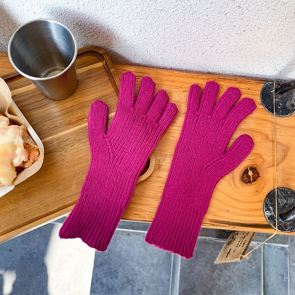 Korean Style Dopamine Winter Warm Solid Color Knitted Wool Cold-Proof Windproof Gloves For Women Fingerless Touchscreen_viptrois.com