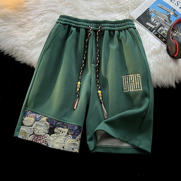 Summer Style Bear Patchwork Print Loose Casual Sports Shorts For Men Trendy Thin Bottoms_viptrois.com