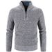 "Unisex Fleece-Lined Cardigan – Minimalist Stand Collar Knit Sweater With Ribbed Hem"_viptrois.com