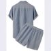 Men's Clothing 2025 Summer New Solid Color Corduroy Casual Suit Shirt And Shorts Set_viptrois.com