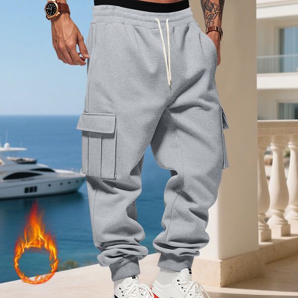 Men's Fleece-Lined Cargo Pants - Winter Warm Casual Joggers With Multiple Pockets, Loose Fit, Elastic Waist, Comfortable & Stylish For Everyday Wear_viptrois.com