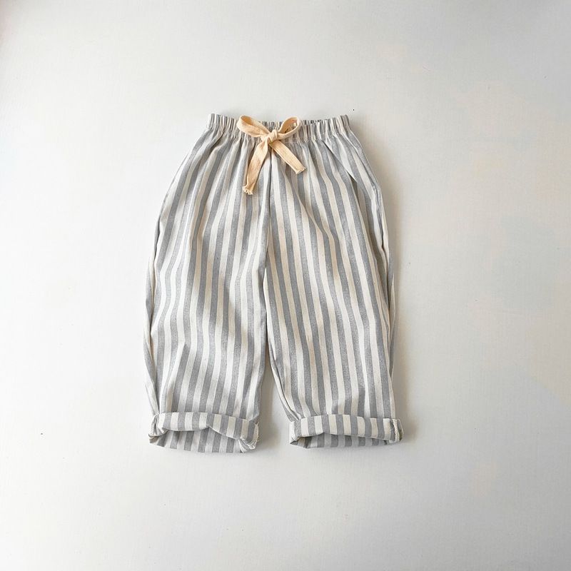 Kids’ Clothing Boys And Girls Cotton And Linen Striped Trousers Spring And Summer Girls Loose Striped Trousers Casual Lace Up Children's Trousers_viptrois.com