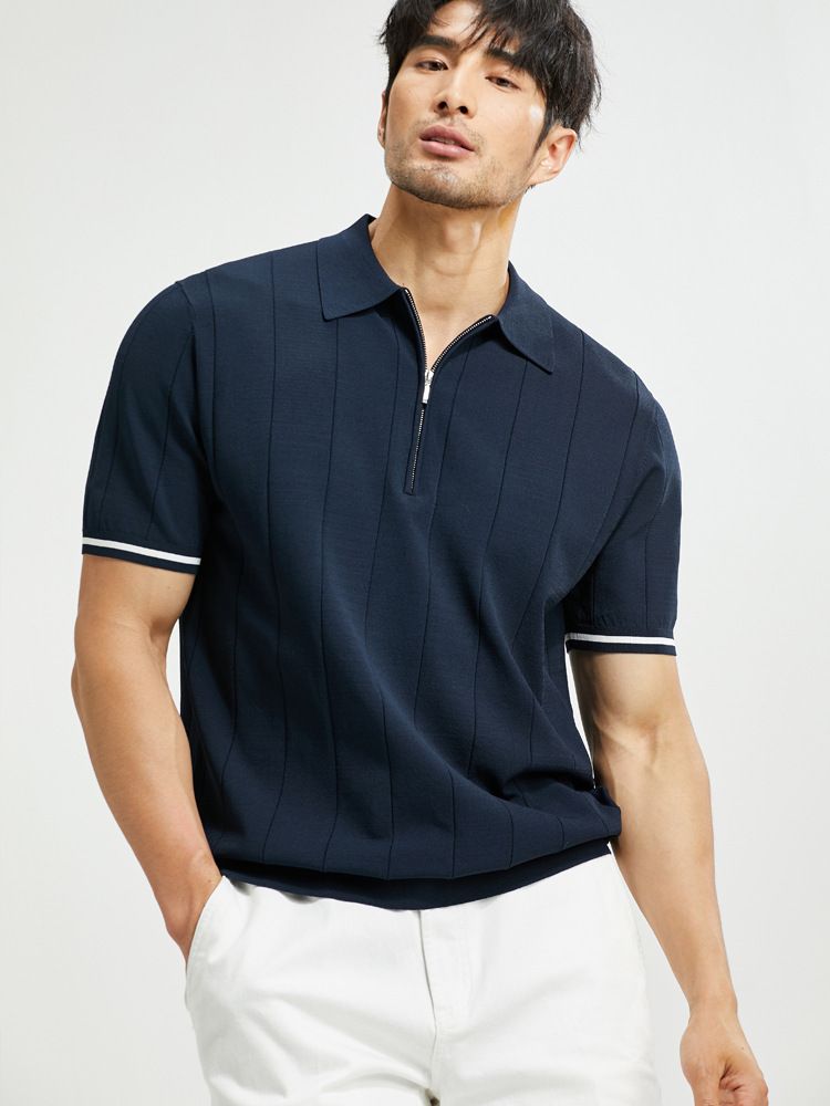 Men's Business Casual Lapel Polo Shirt White Summer Ice Silk Breathable Knit Short Sleeve T-Shirt_viptrois.com