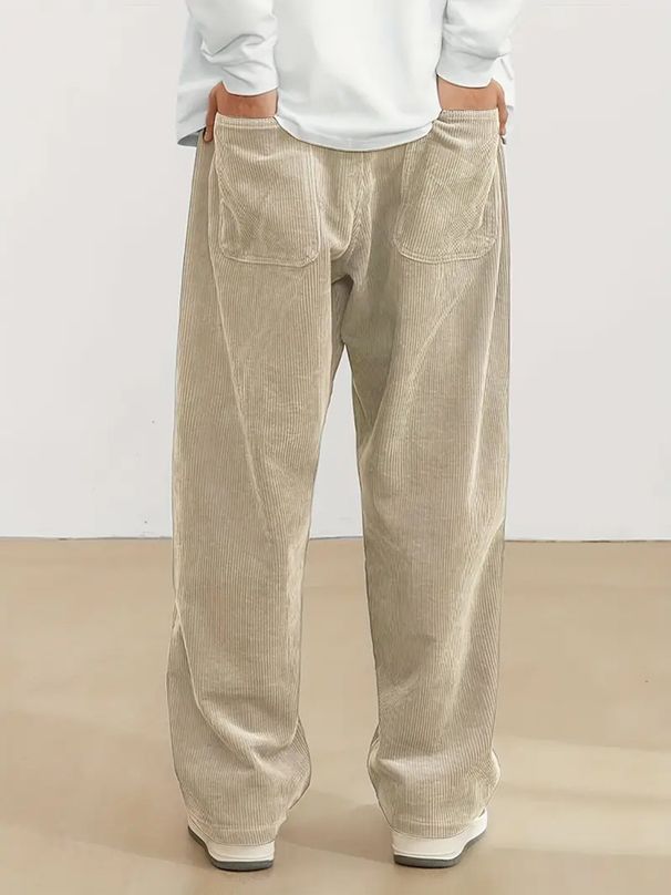 Men's Relaxed Fit Wide-Leg Trousers - Japanese Minimalist Workwear Pants With Utility Pockets_viptrois.com