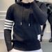 Seasonal Long Sleeved Contrasting Striped Hooded Knitted Sweater For Men, New Men's Knitted Sweater For Men_viptrois.com