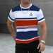Men's Clothing Short Sleeved T Shirt Striped Print Youth Summer Casual Polyester Round Neck Top_viptrois.com