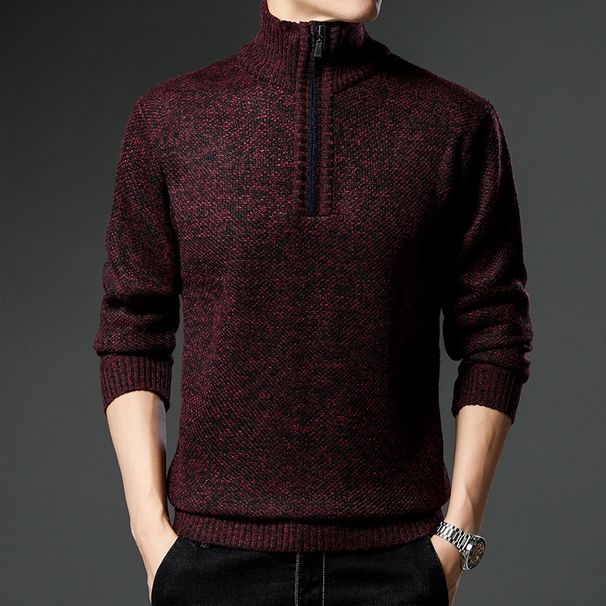 Pure Men's Autumn And Winter Thick Fleece Knitted Sweater Turtleneck Half Zipper Solid Color Warm Casual Outerwear_viptrois.com