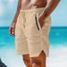 Men's Clothing Shorts Linen Summer Beach Drawstring Elastic Waist Plain Comfortable Breathable_viptrois.com