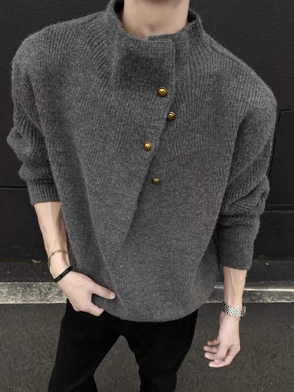 Men's Clothing American Retro High Neck Button Down Sweater For Men, New Autumn And Winter Style, Relaxed And High End Knitwear._viptrois.com