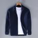 Men's Zip-Up Knit Sweater – Stretchy Cotton, Loose Fit, High Collar, Casual & Warm Pullover (Black, Grey, Navy)_viptrois.com