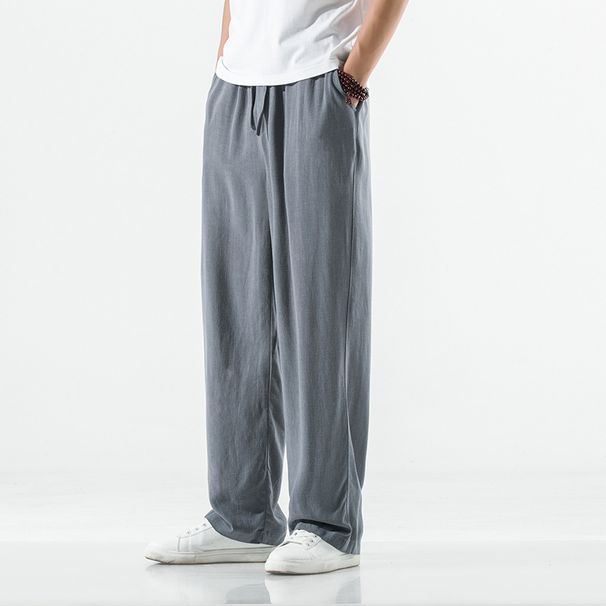 Men's Clothing Trendy Spring And Autumn Linen Casual Pants Drape Loose Wide Leg Trousers_viptrois.com