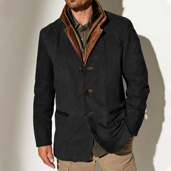 Spring And Autumn New Men's European And American Fashion Retro Jacket Men's Casual Jacket Lapel Tooling Splicing Contrasting Top_viptrois.com