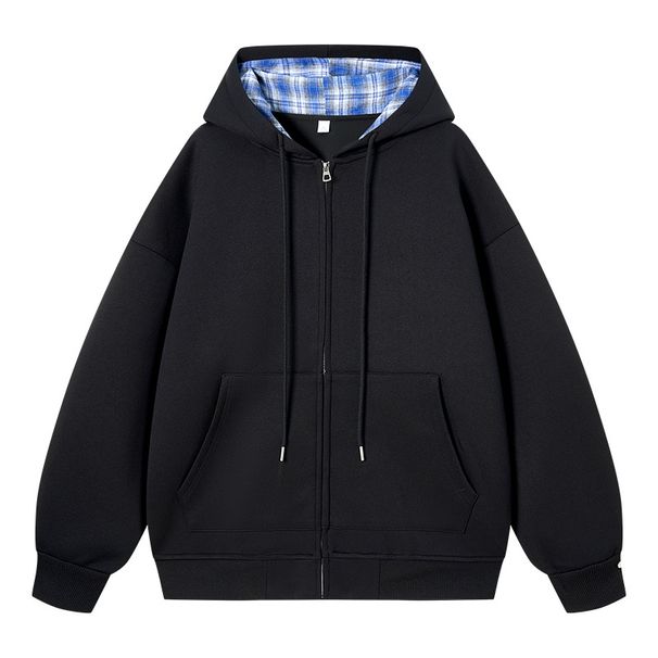 ACU Men's Clothing | American Retro Plaid Patchwork Hooded Sweatshirt For Men, Loose And Heavyweight Autumn Winter_viptrois.com