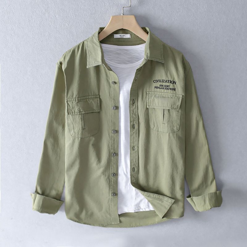 Retro Workwear Long Sleeved Shirt Men's Autumn Japanese Casual Large Size Youth Literary Loose Shirt Men's Jacket_viptrois.com