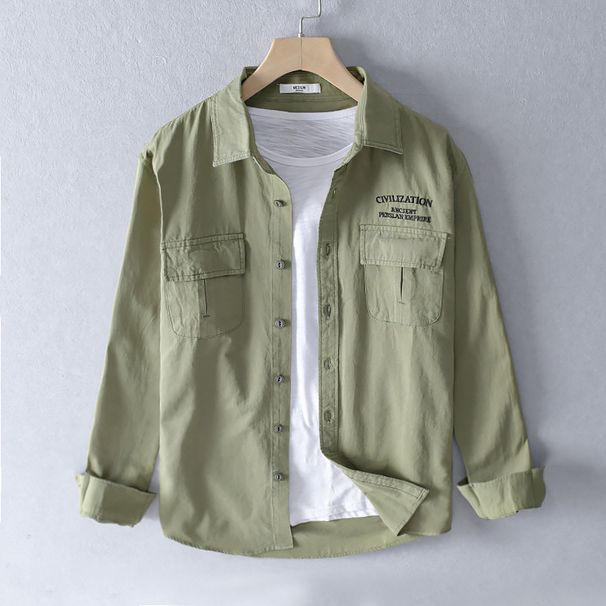 Retro Workwear Long Sleeved Shirt Men's Autumn Japanese Casual Large Size Youth Literary Loose Shirt Men's Jacket_viptrois.com