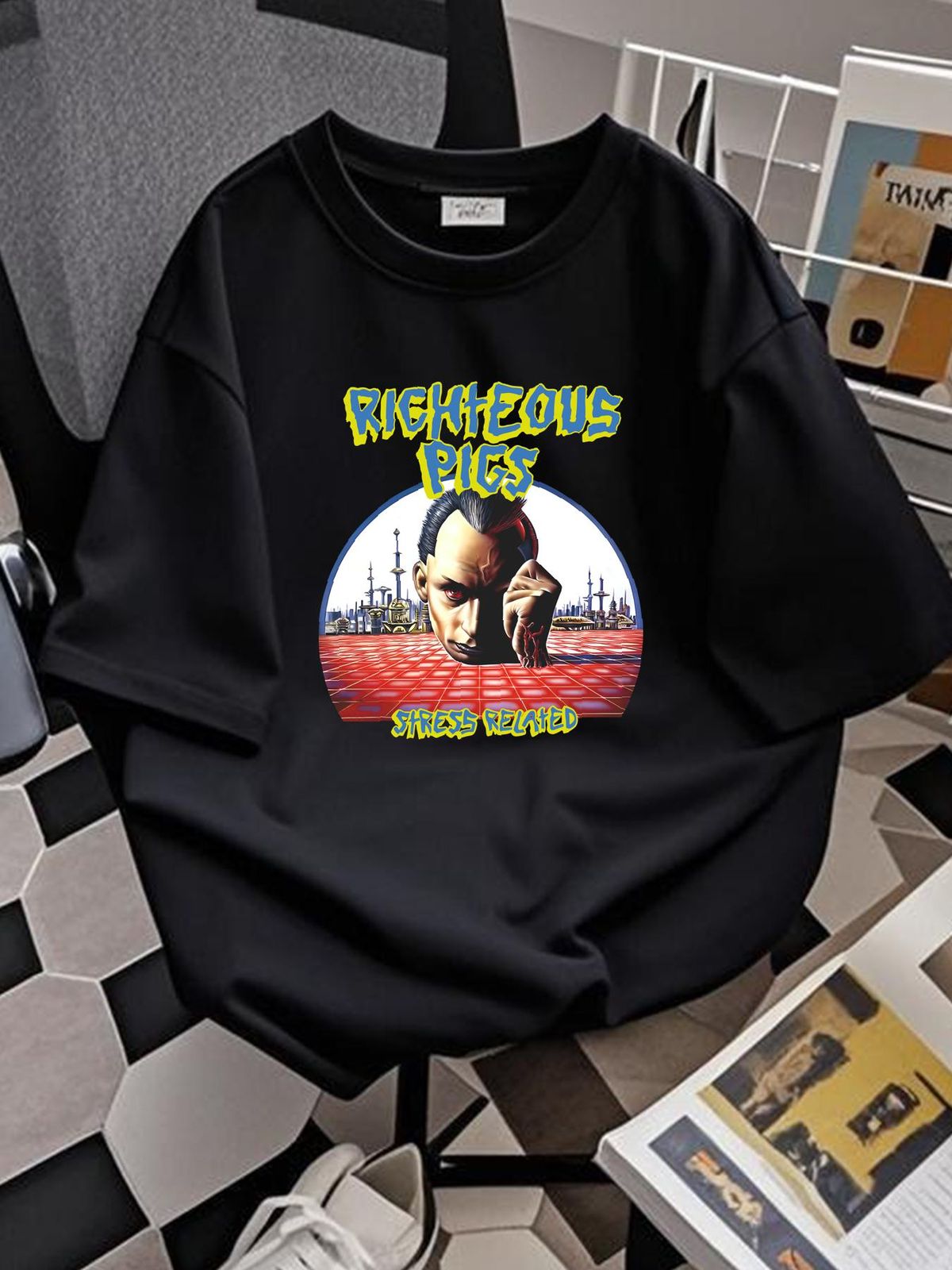 righteous Pigs Stress Related T Shirt Casual Comfortable Homme Soft Stretched Fashion Summer Unisex Graphic Breathable Versatile Streetwear_viptrois.com