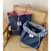 American Style Double-Sided Plaid Denim Canvas Versatile Commuter Tote Bag Reversible Color-Block Handbag_viptrois.com