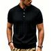 Men's Style Cable Knit Polo Shirt Summer Loose Collar Short Sleeve T-Shirt_viptrois.com
