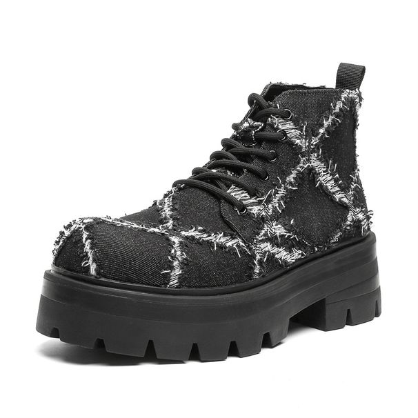 Derby Shoes Men's Platform Japanese Shoes Canvas Breathable Breaking Wind Black Small Leather Shoes Men's Board Shoes_viptrois.com