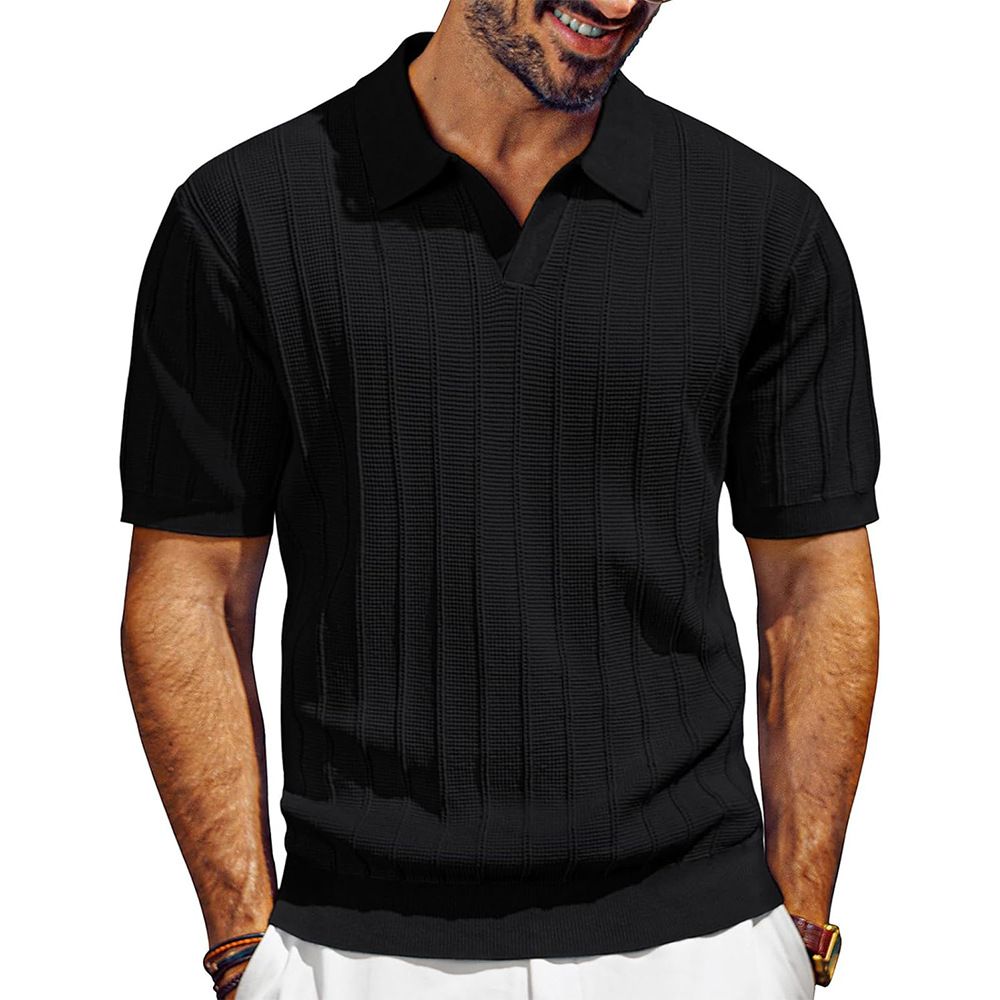 Men's Clothing New Mesh Hole Hollow Lapel Polo Sweater Knitted Breathable V Neck In Small Batches_viptrois.com