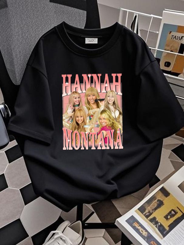 90S Vintage Hannah Montana T Shirt Crewneck Gìt For Fans Streetwear Comfortable Designer Clothes Stylish Casual Versatile Summer Soft Breathable_viptrois.com