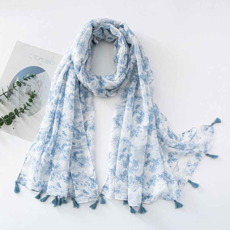 Unisex scarf women's sunshade scarf Creative flower tie-dye ethnic wind cotton linen air conditioning sunblock beach towel_viptrois.com