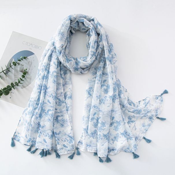 Unisex scarf women's sunshade scarf Creative flower tie-dye ethnic wind cotton linen air conditioning sunblock beach towel_viptrois.com