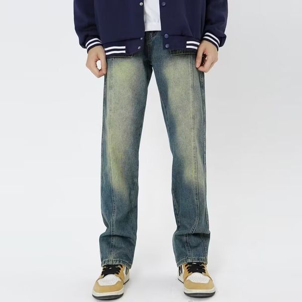 JFU European And American High Street Style Vibe Jeans, Spring And Autumn Retro Straight Leg Jeans For Men, American Street Style Long Pants._viptrois.com