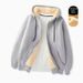 Pure Pure Zipper Hoodie For Men 2024 Autumn Winter New Thickened Fleece Loose Korean Style Solid Color Lamb Wool Hooded Jacket Top_viptrois.com