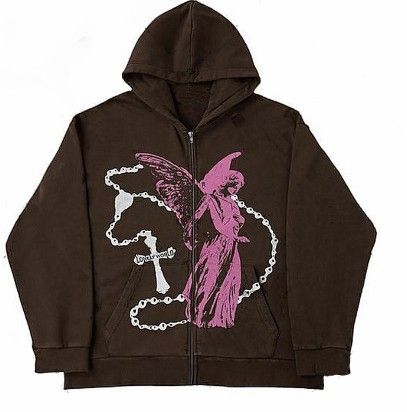 Street Hip Hop Gothic Y2K Black Zipper Hoodie 2022 Rock Harajuku Jacket Sweatshirt For Women_viptrois.com