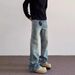 Men's Clothing High Street Cleanfit Cat Whisker Pattern Distressed Jeans Straight Flared Vibe Long Pants_viptrois.com