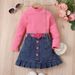 Baby Clothing Children's Clothes Girls Solid Color Vest Long Sleeve Shirt Denim Open Bag Pleats Skirt Suit_viptrois.com